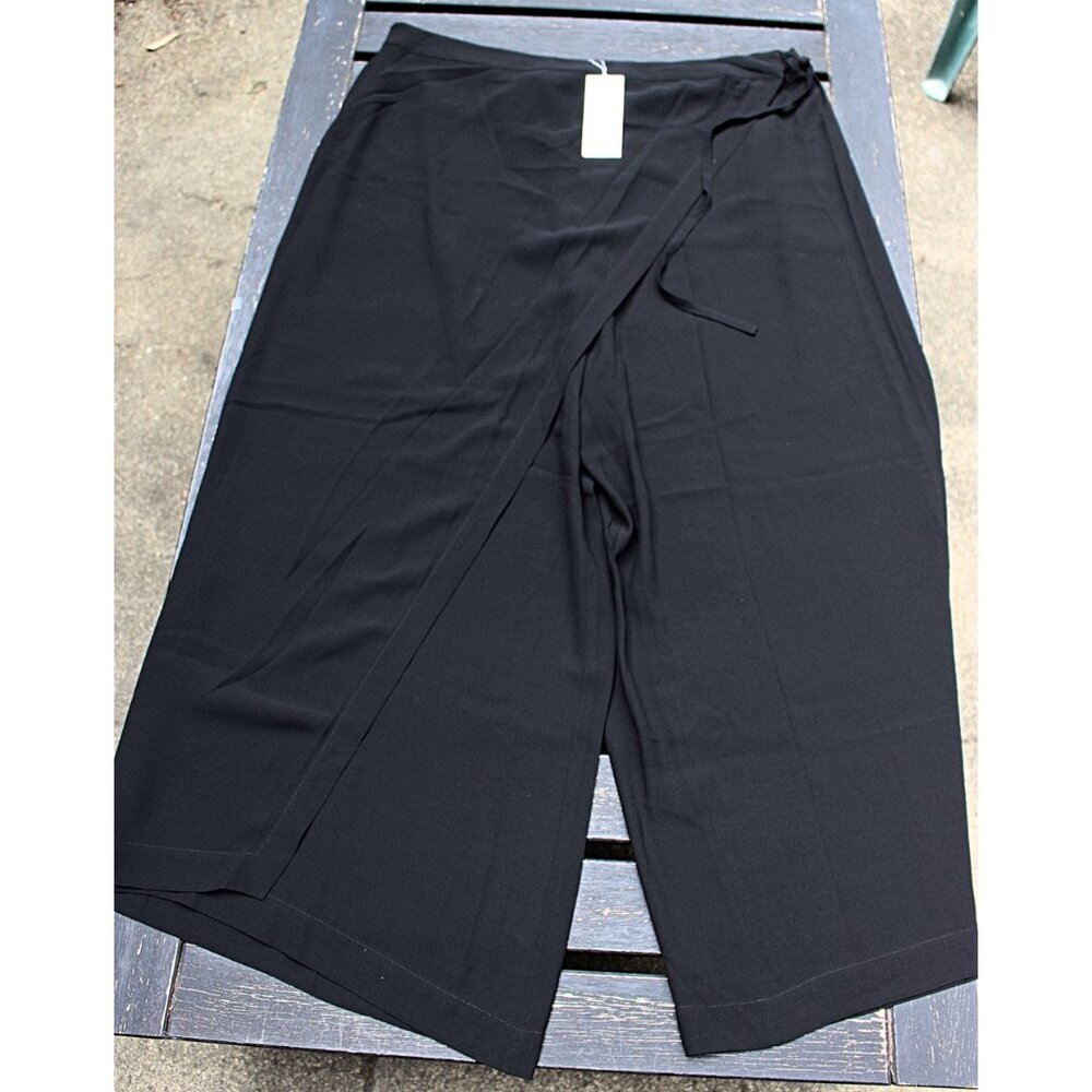 New w/Tags- Eileen Fisher Silk Georgette Crepe Wide Leg Sarong Pants, Black, XL - Picture 5 of 12